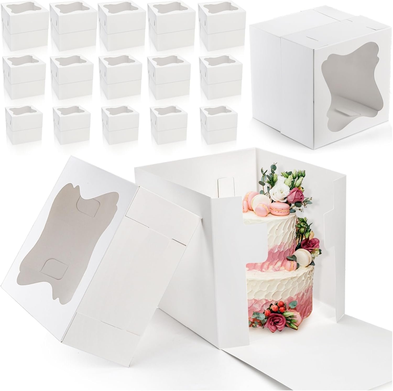 Logo Personalizado Cajas de Pasteles Altas de 15 PCS, Caja de Pastel Cuadrada con Ventana en 3 Tamaños 12x12x12, 10x10x10, 8x8x8 Pulgadas, Contenedor de Pastelería de Cartón, Marca Blanca para Llevado de Postres, Proveedor de Soluciones para Bodas y Cumpleaños. Logo Personalizado Cajas de Pasteles Altas de 15 PCS, Caja de Pastel Cuadrada con Ventana en 3 Tamaños 12x12x12, 10x10x10, 8x8x8 Pulgadas, Contenedor de Pastelería de Cartón, Marca Blanca para Llevado de Postres, Proveedor de Soluciones para Bodas y Cumpleaños.