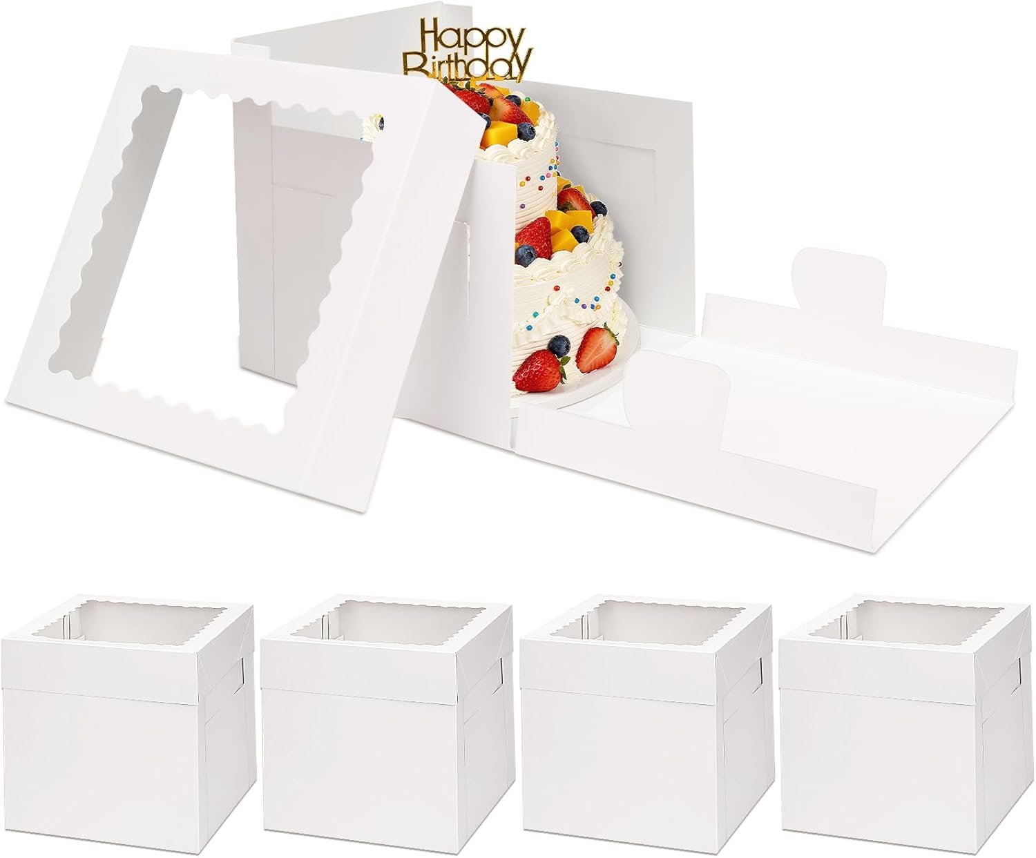 Logo Personalizado Cajas de Pasteles Desechables de 8 Pulgadas con Ventana Grande, Ideal para Fiestas y Eventos, Marca Blanca, Proveedor de Contenedores para Tartas y Cupcakes (8x8x8 Pulgadas)