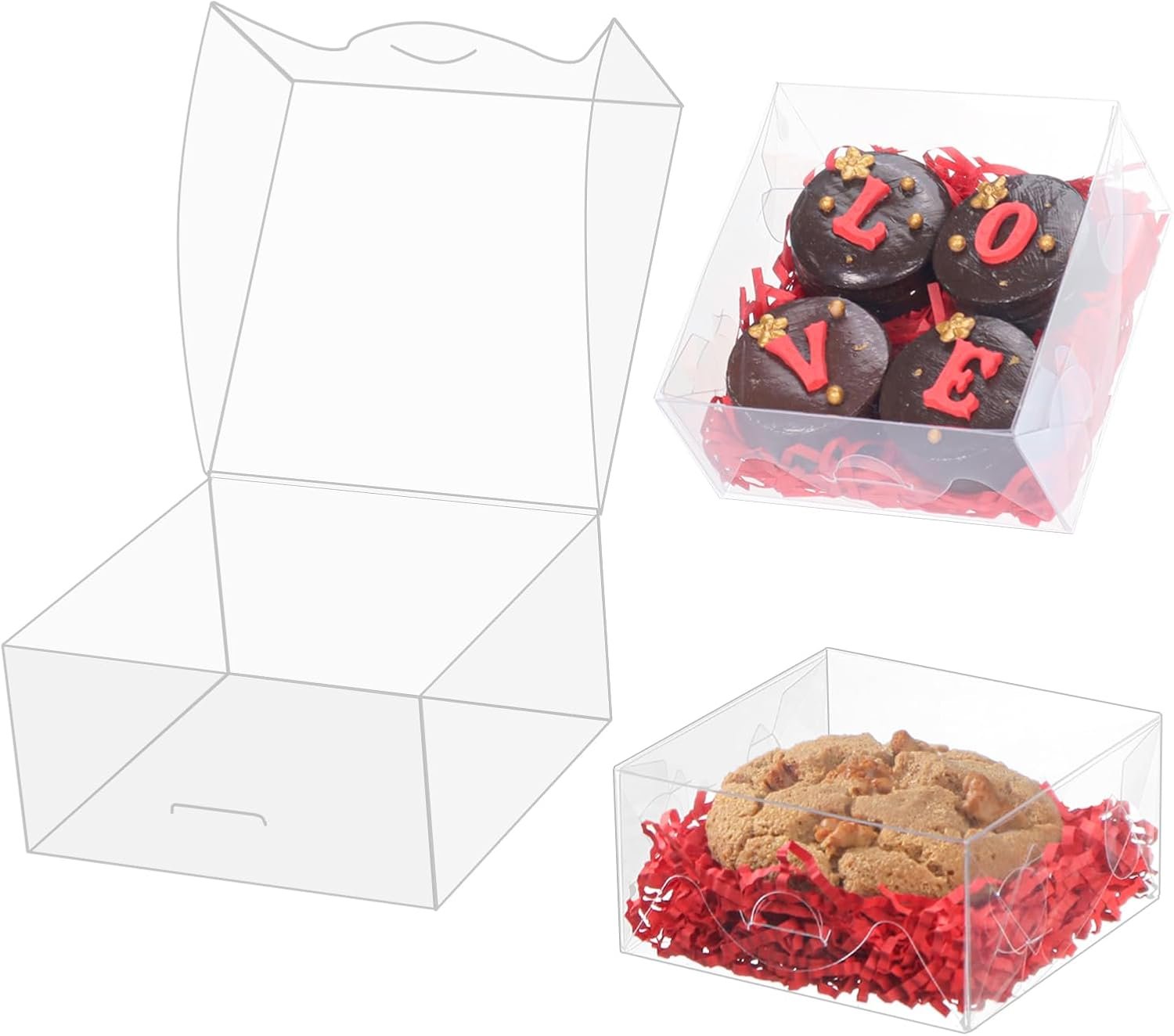 Logo Personalizado - Cajas de Plástico Transparentes 4x4x2 Pulgadas para Galletas, Dona, Jabón, Trufas, Brownies, Pasteles y Favors de Fiesta - Marca Blanca de Proveedor