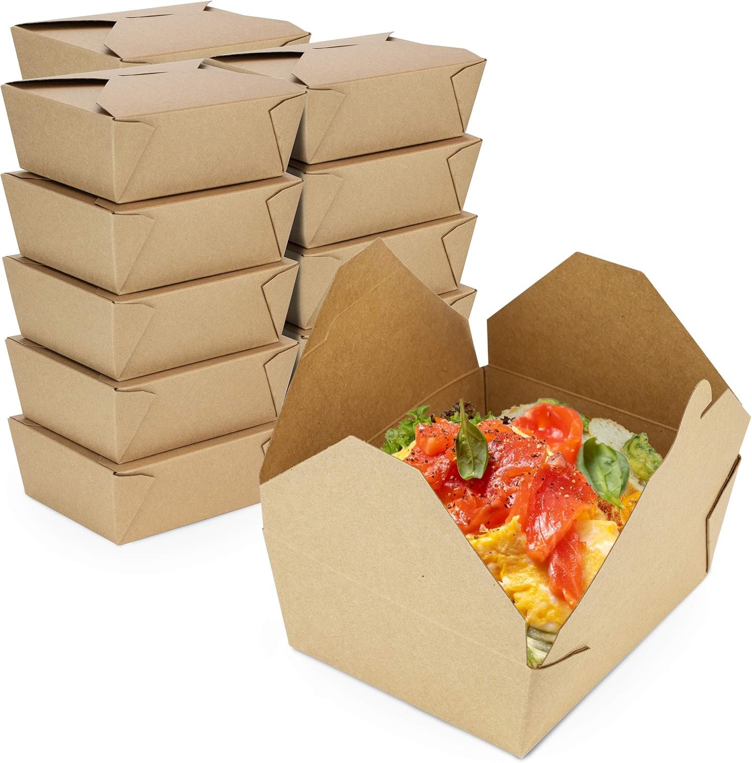 Logo Personalizado Cajas para Comidas para Llevar de 48 oz, Contenedores de Papel, Recipientes Desechables para Almuerzos, Resistentes a Grasa y Microondas, Marca Blanca para Catering y Restaurantes, 40 Paquete Proveedor