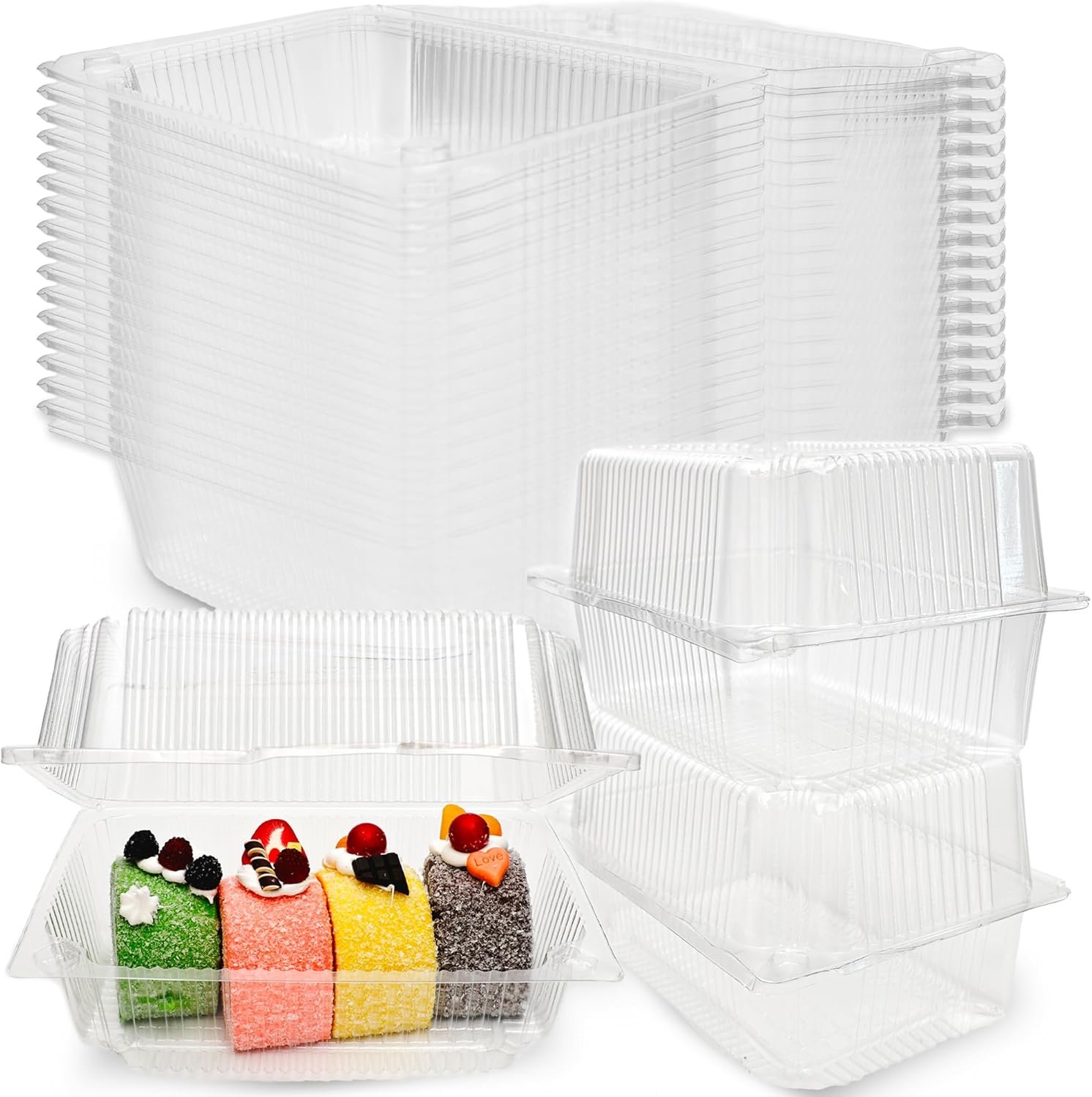 Logo Personalizado Contenedores de Plástico Transparente desechables 120 Pack 7.28 x 4.92 x 3.82 pulgadas tipo clamshell para pasteles, sándwiches, pasteles, galletas y postres, Proveedor ideal para Marca Blanca. Logo Personalizado Contenedores de Plástico Transparente desechables 120 Pack 7.28 x 4.92 x 3.82 pulgadas tipo clamshell para pasteles, sándwiches, pasteles, galletas y postres, Proveedor ideal para Marca Blanca.