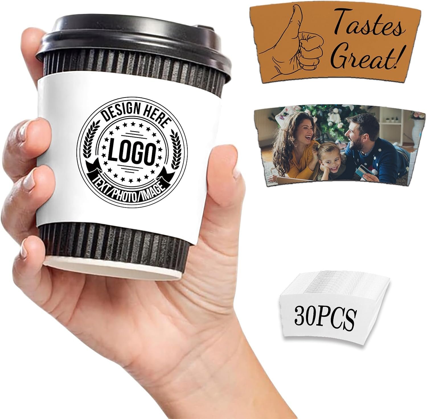 Logo Personalizado Fundas de Taza de Café Desechables para Eventos y Regalos 10-1000PCS Sleeve de Café con Marca Blanca y Personalización 30PCS Fábrica