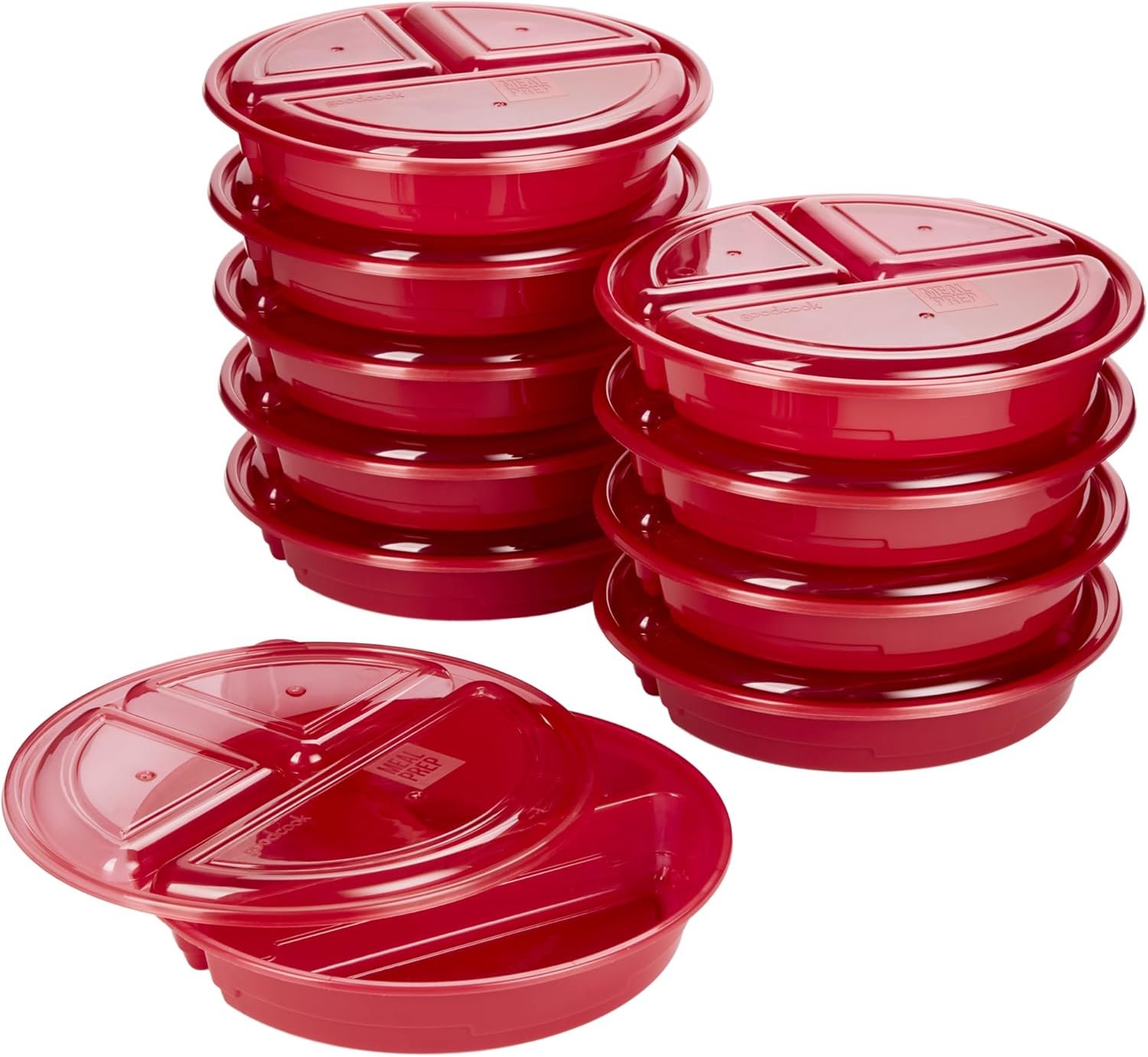 Logo Personalizado Juego de Contenedores para Preparación de Comidas Redondos, Aptos para Microondas y Lavavajillas, Organizadores de Alimentos con Compartimentos Etiquetados, Set de Almacenamiento de Alimentos Libre de BPA con Tapa de Cierre Seguro, Control de Porciones, 10 Piezas, Marca Blanca, Proveedor.