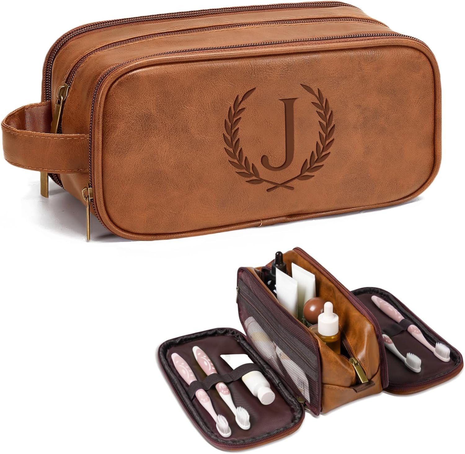 Logo Personalizado Neceser de Aseo para Hombre, Regalos para Novio, Bolsa de Aseo para Caddy de Ducha, Iniciales Personalizadas y Trigo, Esenciales de Viaje para Hombres (Mediano, Amarillo Marrón, J) Proveedor.