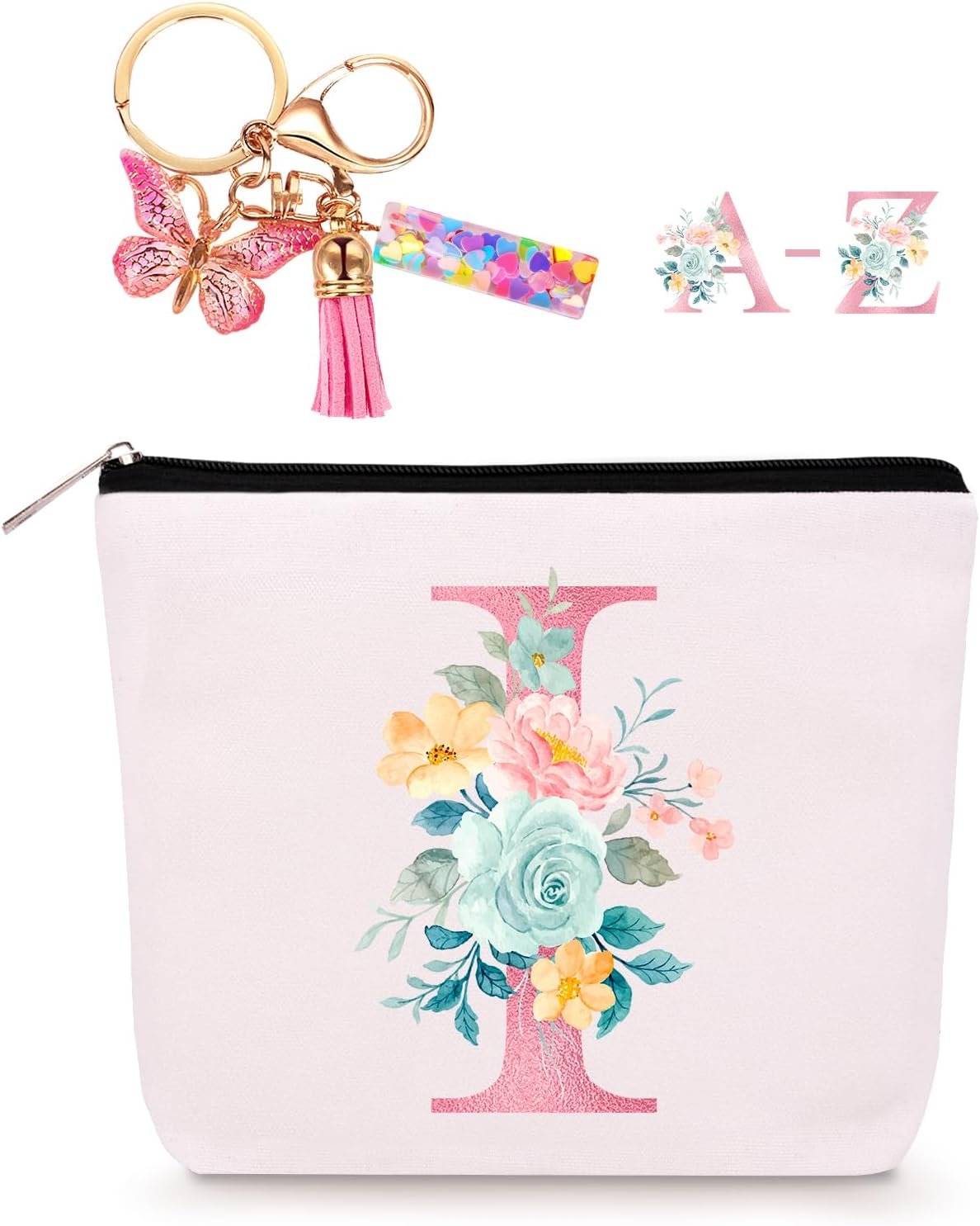 Logo Personalizado Neceser de Maquillaje con Llavero Inicial, Monograma Personalizado, Bolsa de Cosméticos de Viaje Pequeña, Regalos de Cumpleaños para Mujeres, Proveedor Fábrica (I)