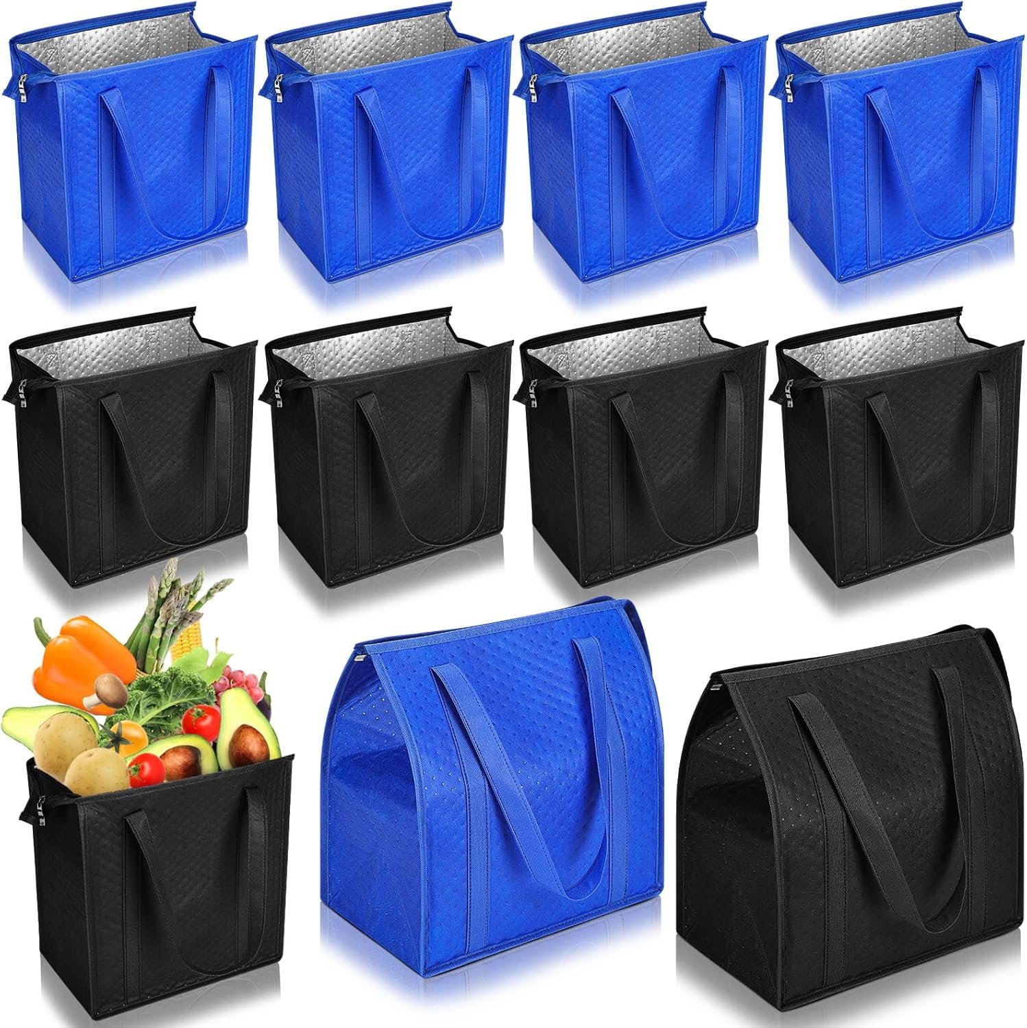 Logo Personalizado Pack de 10 Bolsas de Compras Grande Aisladas Reutilizables con Cierre 13 x 12 x 7 Pulgadas Termales para Comida Caliente y Fría en Entregas, Proveedor de Marca Blanca. Logo Personalizado Pack de 10 Bolsas de Compras Grande Aisladas Reutilizables con Cierre 13 x 12 x 7 Pulgadas Termales para Comida Caliente y Fría en Entregas, Proveedor de Marca Blanca.