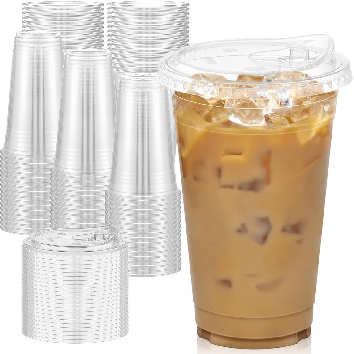 Logo Personalizado - Paquete de 100 vasos plásticos transparentes de 20 oz con tapas, vasos desechables para café helado y batidos, seguros para alimentos, Proveedor de calidad.