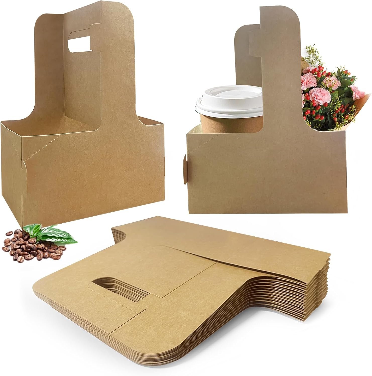 Logo Personalizado Porta Bebidas desechable con asa (2 o 4 tazas) Soporte para bebidas ensamblable ideal para reparto de comida y bebidas, Proveedor de portacopas para café