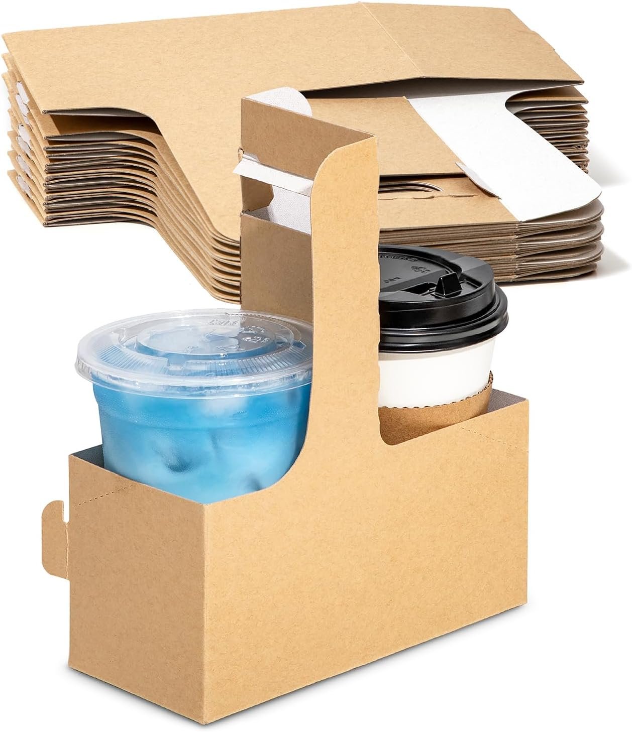 Logo Personalizado Porta Vasos Desechable de 2 Tazas con Asa, 15 Paquetes de Soportes de Papel Kraft para Bebidas de 12-30 oz, Ideal para Café para Llevar y Otras Bebidas, Fabricante de Soluciones para el Día de San Valentín y el Día de la Madre.