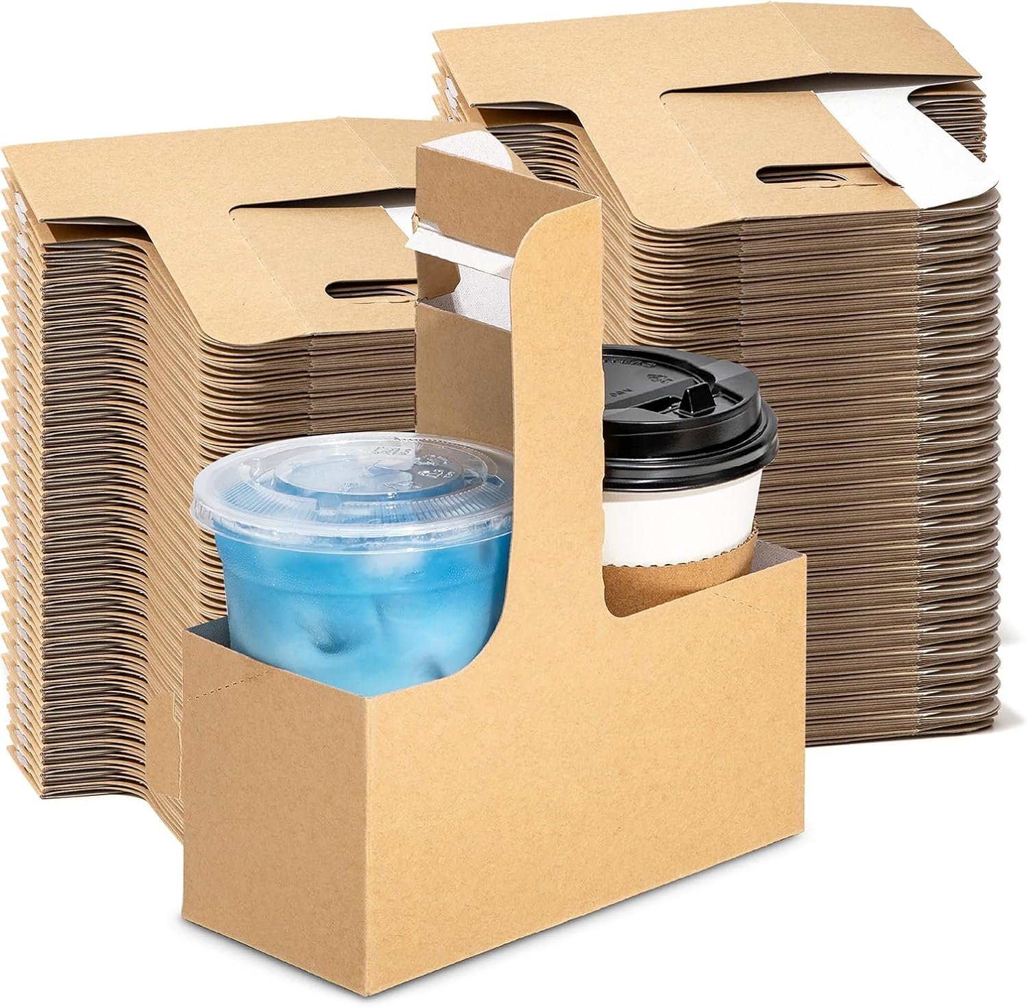 Logo Personalizado Portavasos Desechable para Bebidas de 2 Tazas con Asa, 250 Piezas de Cartón Kraft para Bebidas Frías y Calientes de 12-30 oz, Portacopas para Café para el Día de San Valentín y el Día de la Madre, Fabricante.