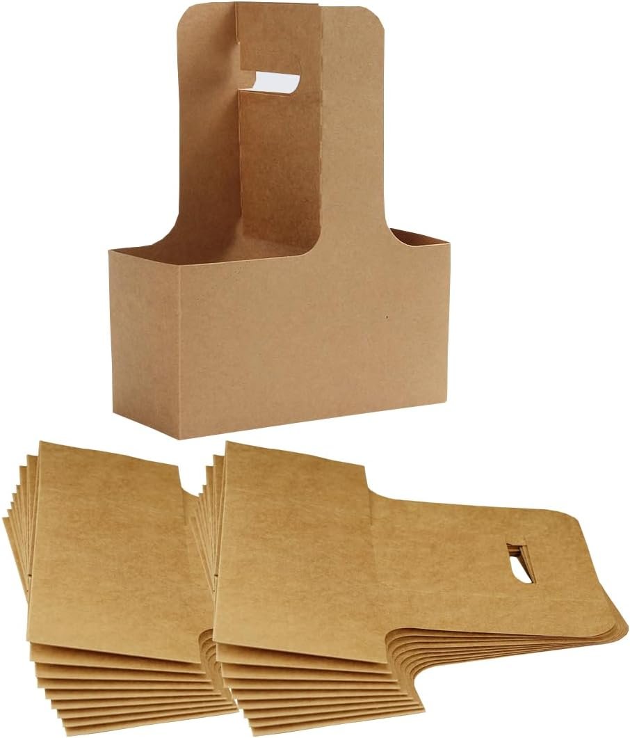 Logo Personalizado Portavasos de Papel Kraft para 2 Tazas con Asa, Soporte para Café para Llevar, 20 Unidades, Ideal para Marca Blanca, Proveedor Especializado en Envases.