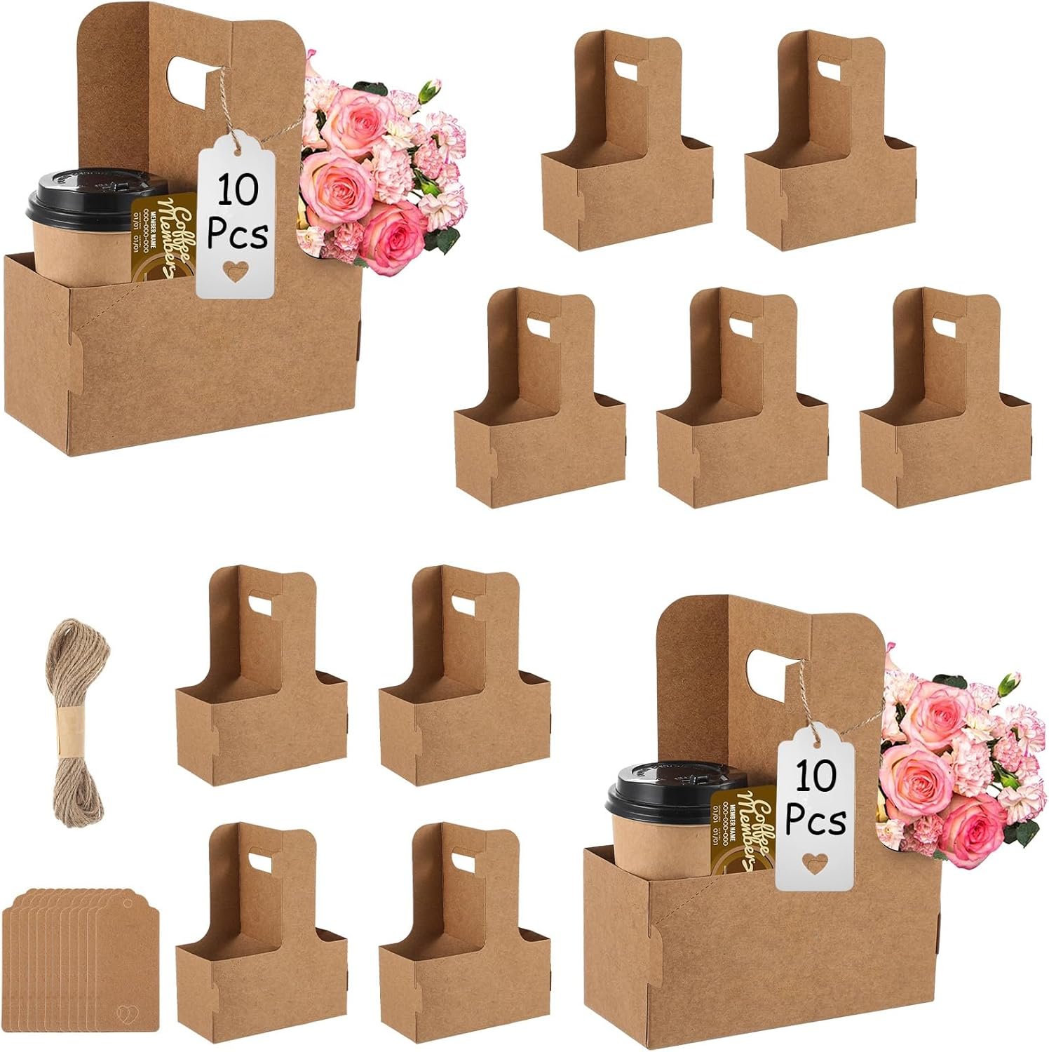 Logo Personalizado Soporte de Bebidas Desechable de Cartón de 2 Tazas con Asa, Portátil para Bebidas Calientes y Frías, Ideal para Servicios de Entrega de Alimentos, Marca Blanca para Apreciación de Maestros y Día de la Madre, Proveedor de Calidad.