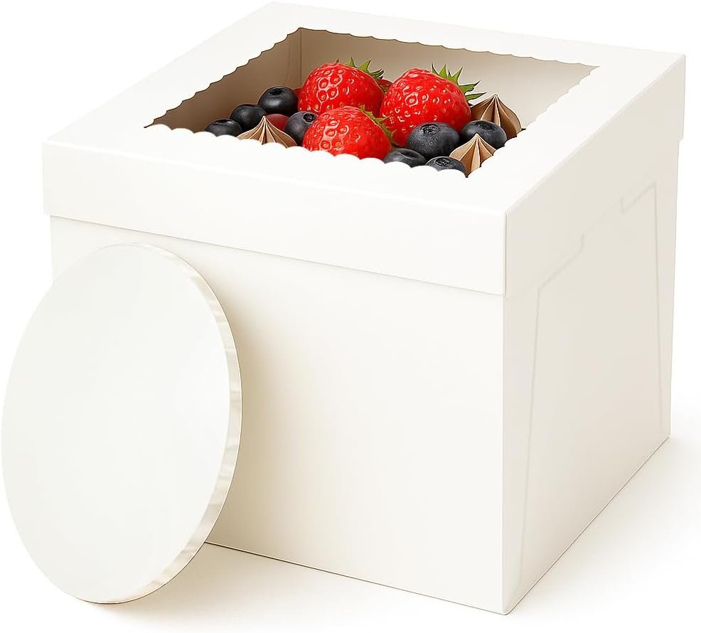 Logo Personalizado en Cajas de Pastel de 12 Pulgadas - Juego de 5 Cajas Altas 12x12x8 con Drums de 0.5