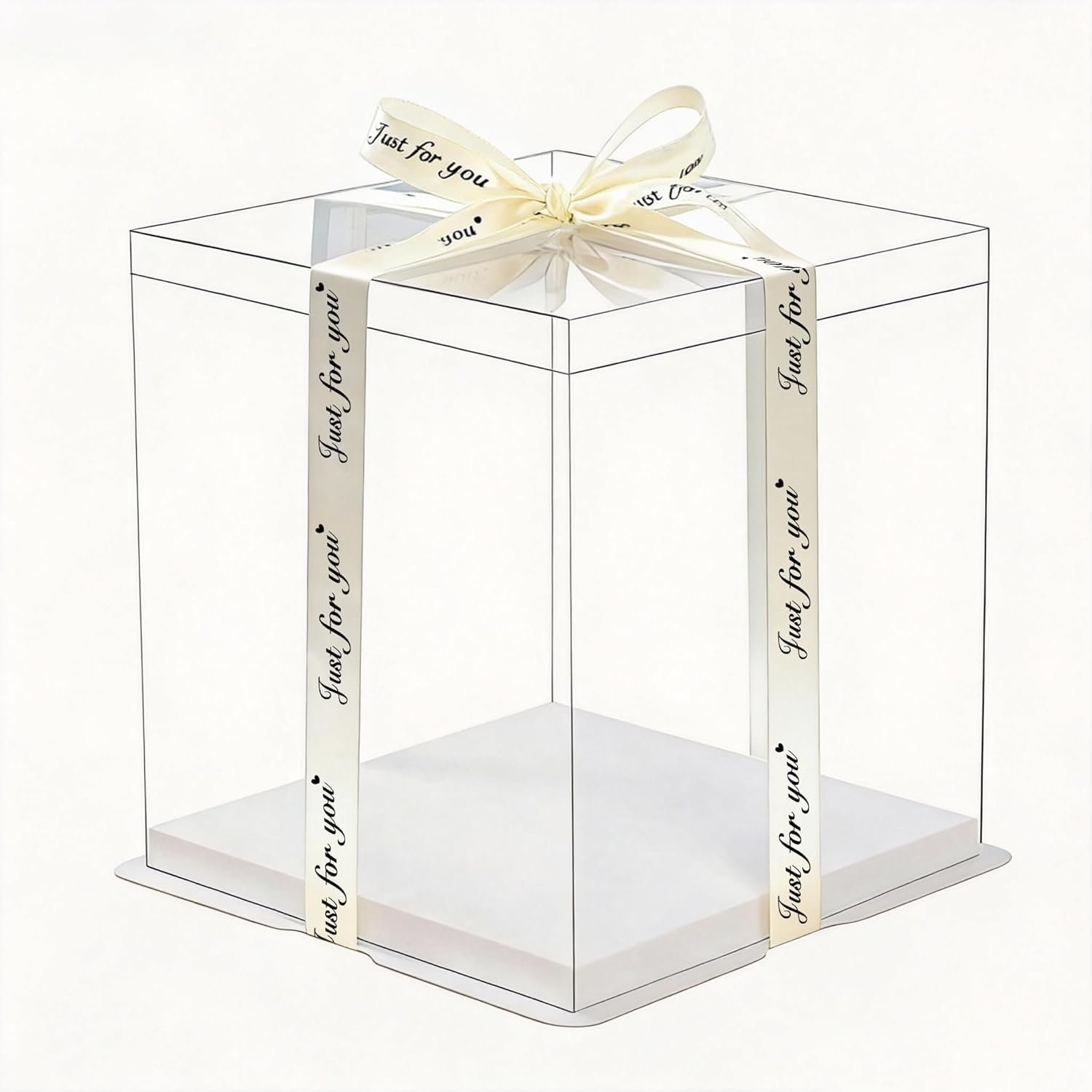 Logo Personalizado para Caja de Pasteles Grande Cuadrada de 12 Pulgadas (30x30x28 cm) | Presentación Elegante con Cinta de Seda para Tartas de Niveles, Ocasiones Especiales y Bodas | Proveedor de Envases de Calidad