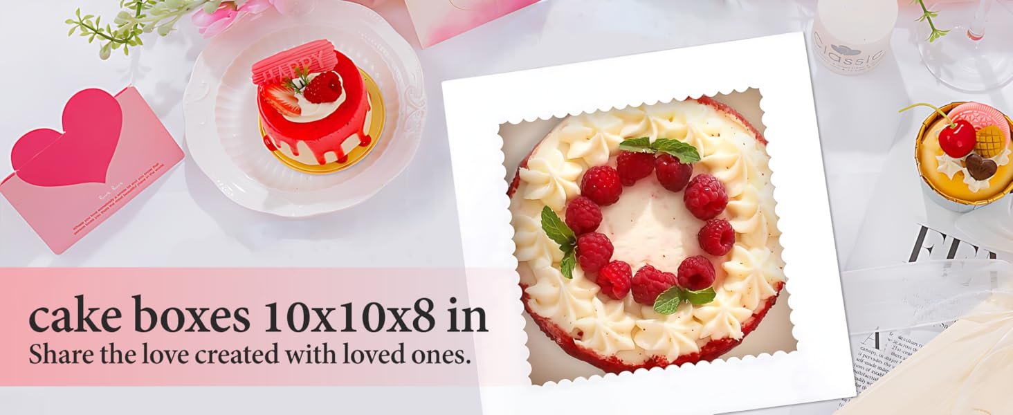 Logo Personalizado para Cajas de Pastel, Pack de 3 Cajas Altas de 10x10x8 Pulgadas con Ventana de Visualización, Base para Pasteles y Stickers, Marca Blanca para Cumpleaños, Bodas y Banquetes, Proveedor de Calidad.