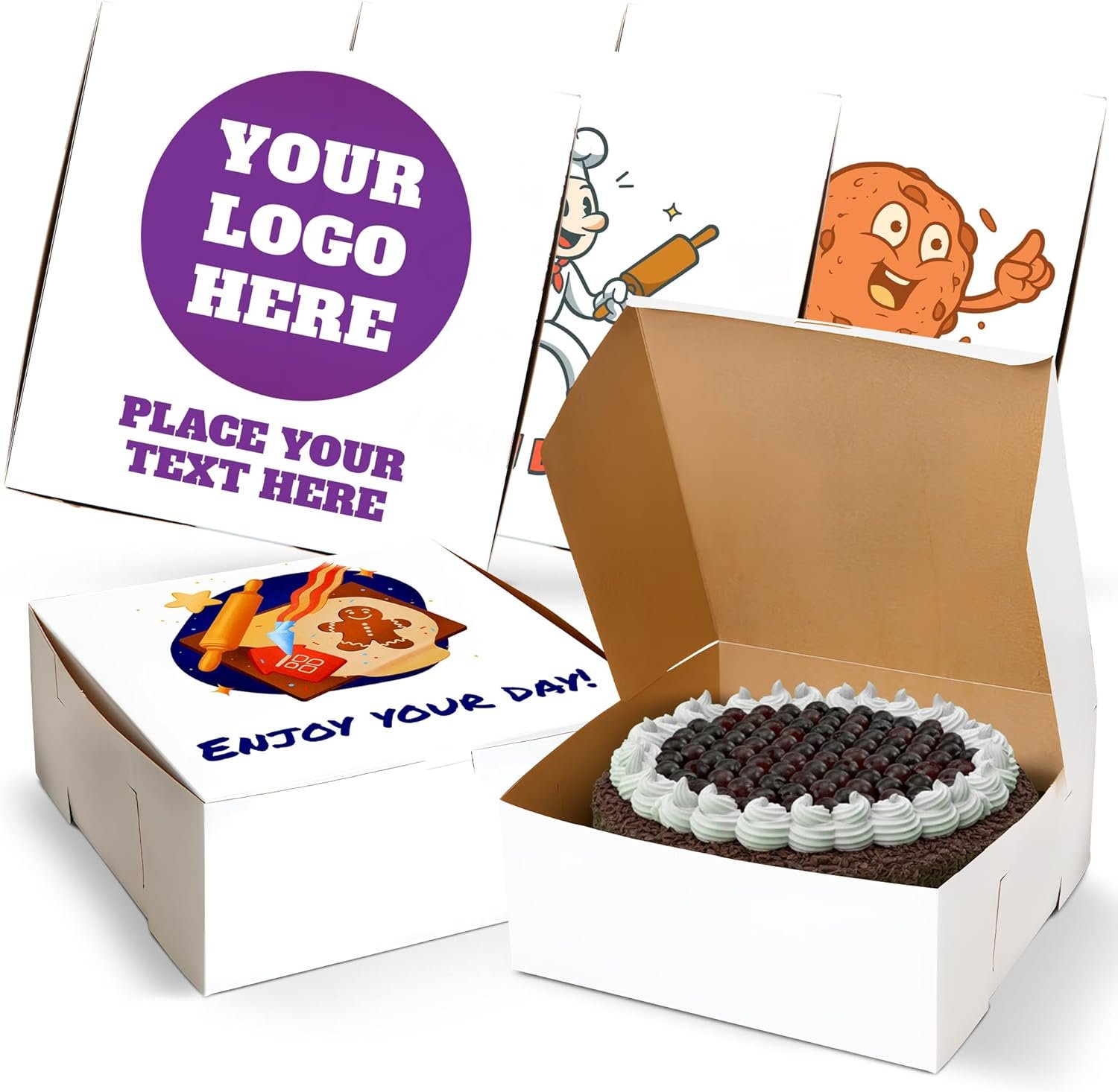 Logo Personalizado para Cajas de Repostería Personalizadas - Cajas Blancas de 12