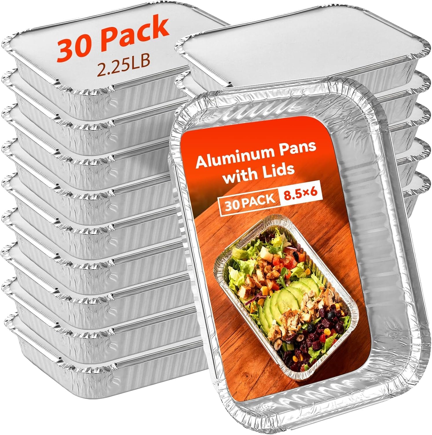 Logo Personalizado para bandejas de aluminio desechables con tapa 2.25 LB, contenedores de comida, 50 bandejas y 50 cubiertas de cartón para hornear, congelar y almacenar alimentos, 8.5 Logo Personalizado para bandejas de aluminio desechables con tapa 2.25 LB, contenedores de comida, 50 bandejas y 50 cubiertas de cartón para hornear, congelar y almacenar alimentos, 8.5