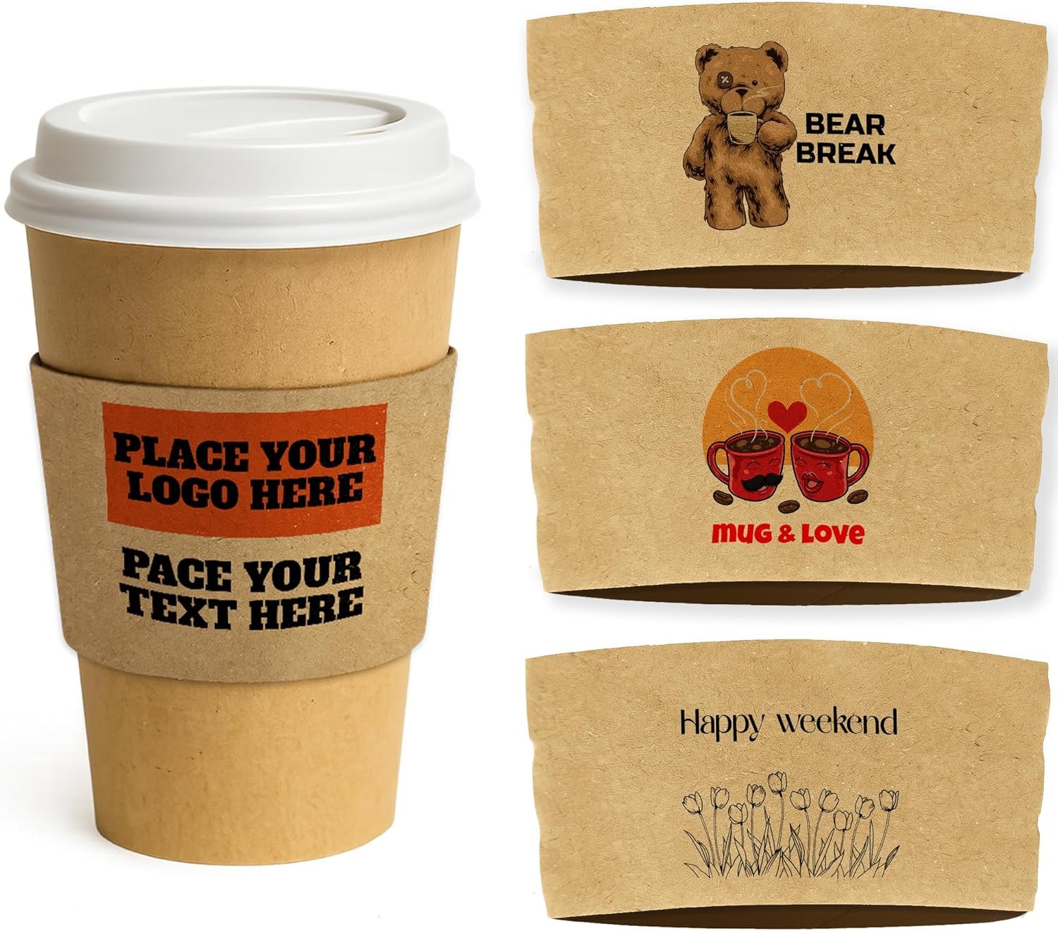 Logo Personalizado para mangas de copa impresas ajustadas - Mangas personalizadas para vasos desechables de café caliente con tapa - Pack de 25-100 por Proveedor.