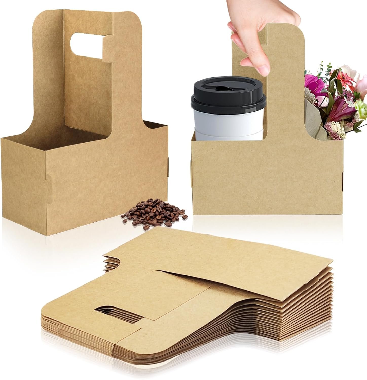 Logo Personalizado para transportes de bebidas, portacopas desechables de 2 tazas con asa, 15 unidades de soporte de papel kraft, portacopas para bebidas calientes o frías, soluciones de entrega de alimentos, Fábrica de portacopas para llevar.