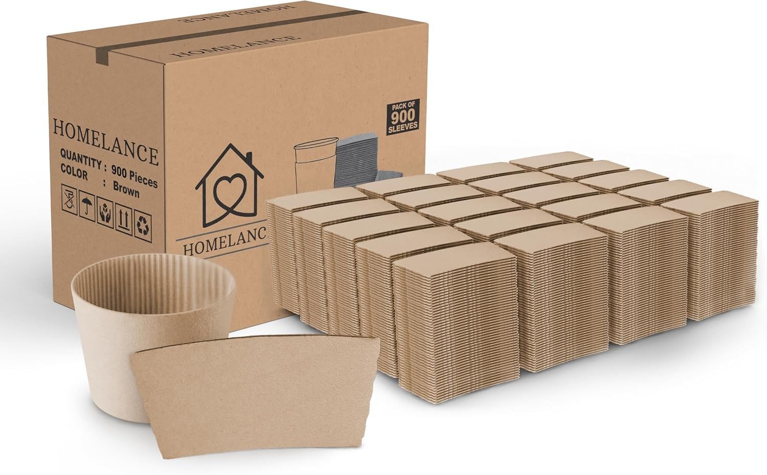 Mangas de café con Logo Personalizado 900 Pcs – Mangas de papel kraft corrugado para vasos de 12oz, 16oz, 20oz, 22oz y 24oz – Reciclables y desechables – Ideal para bebidas calientes en cafeterías y oficinas (Pack de 900) – Proveedor de calidad.