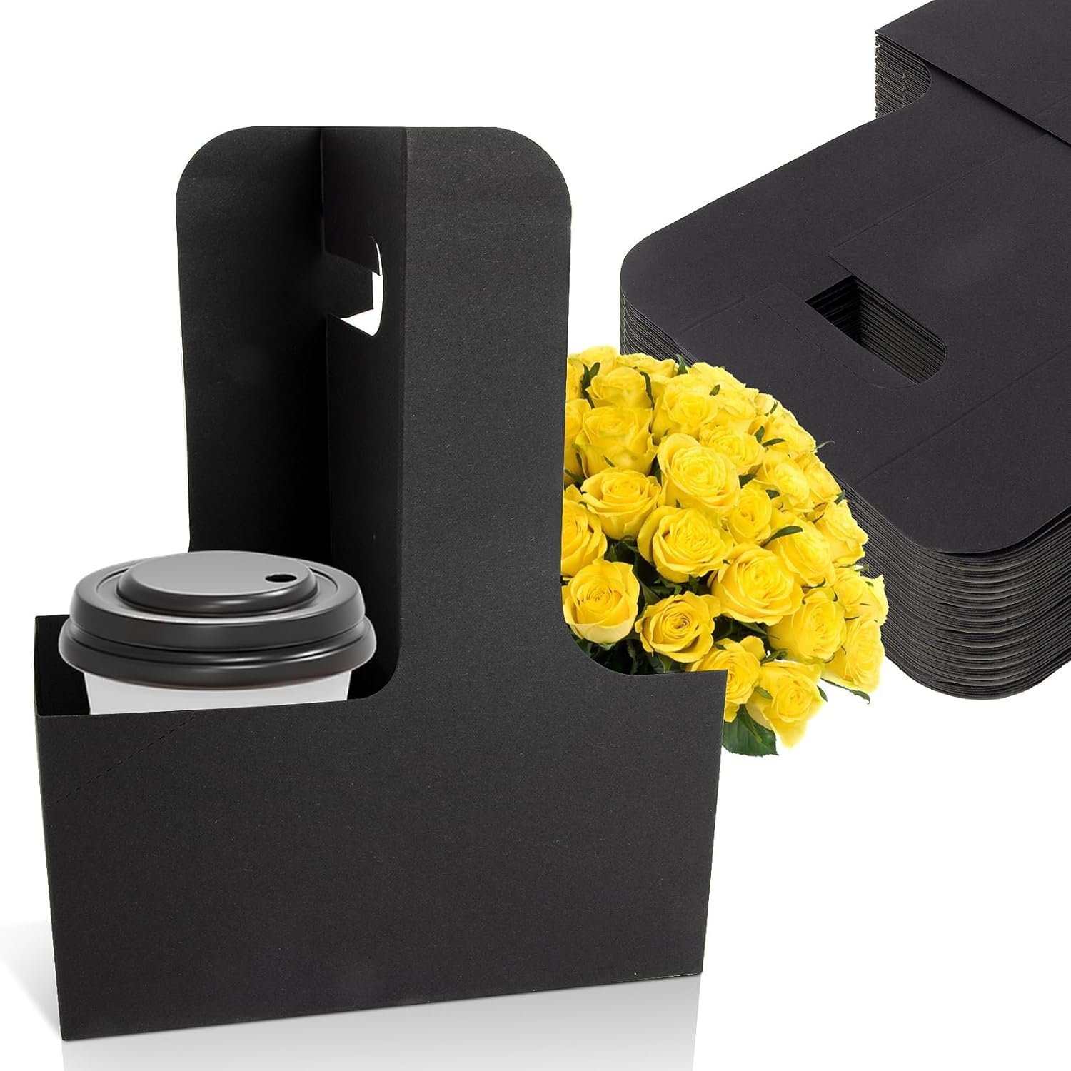 Portador de Bebidas de Papel desechable de 2 tazas con asa - 12 Piezas, Caddy portátil para bebidas, Logo Personalizado, resistente soporte para entregar bebidas calientes o frías, Proveedor.