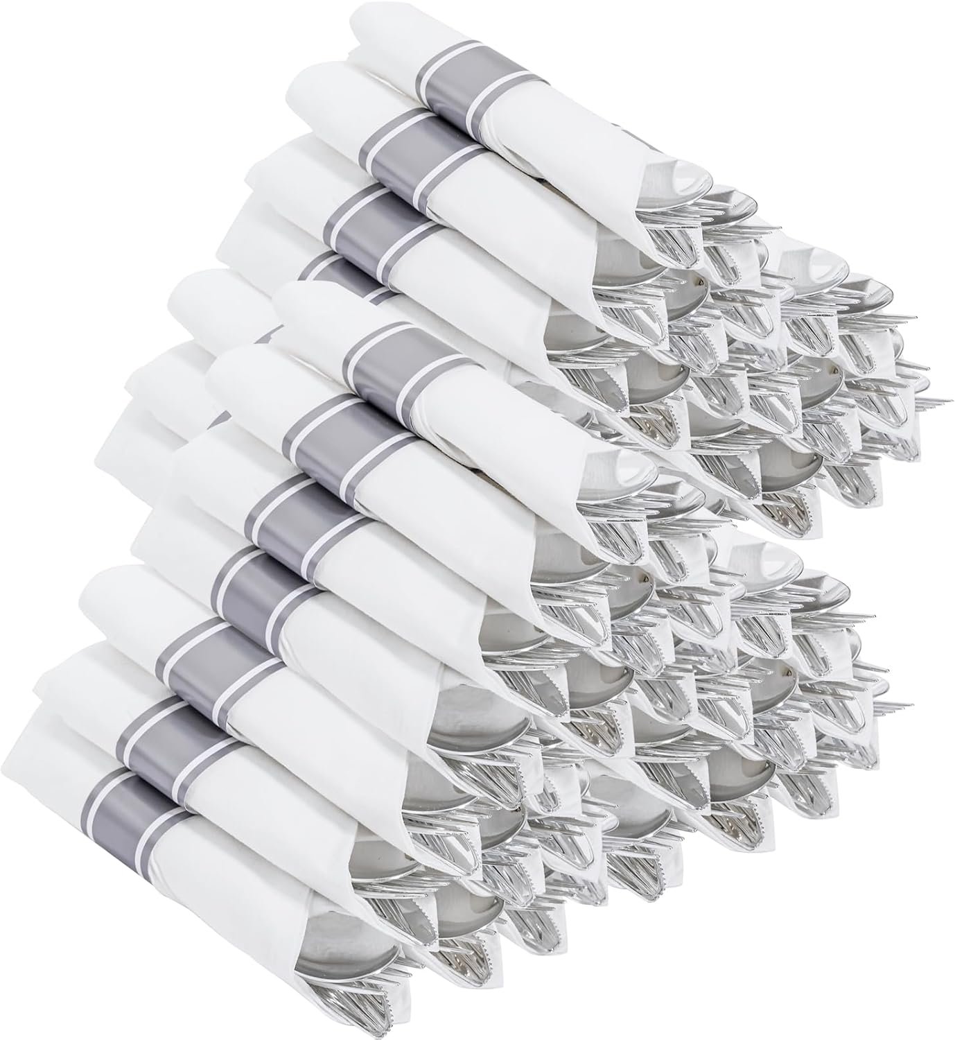 Sets de Cubiertos Desechables de Plástico Plata 400PCS - Incluye 100 Utensilios Envueltos con Servilletas para Fiestas y Bodas - Marca Blanca de Proveedor Fábrica Sets de Cubiertos Desechables de Plástico Plata 400PCS - Incluye 100 Utensilios Envueltos con Servilletas para Fiestas y Bodas - Marca Blanca de Proveedor Fábrica