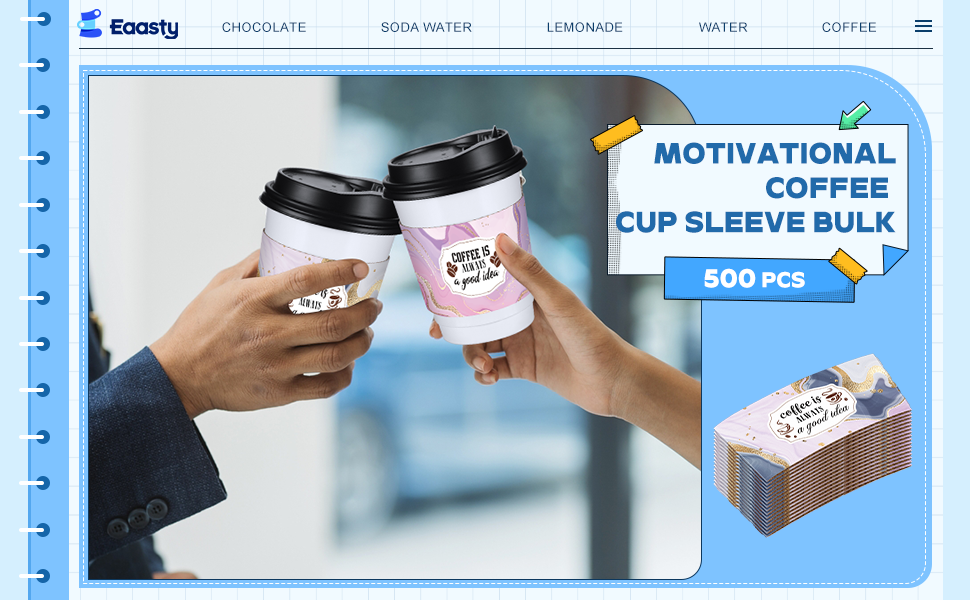 Sleeves de papel desechables para tazas de café de 12 y 16 oz, con diseño de mármol, ideal para chocolate caliente, té o bebidas frías, con opción de Logo Personalizado, Marca Blanca disponible, Fábrica de calidad.
