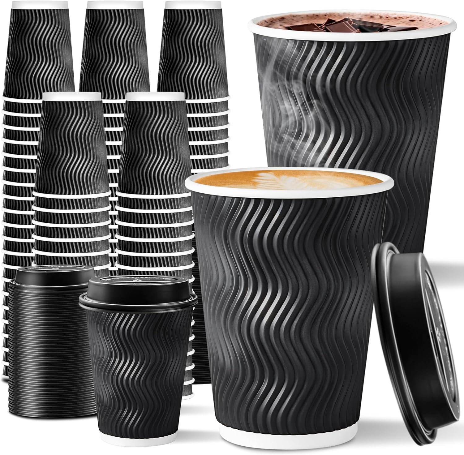 Tazas de Café Desechables de 12 oz con Tapas - 100 Paquete, Personaliza tu Logo en Tazas Aisladas de Pared Ripple para Café, Chocolate Caliente y Bebidas Frías/calientes - Fabricante Tazas de Café Desechables de 12 oz con Tapas - 100 Paquete, Personaliza tu Logo en Tazas Aisladas de Pared Ripple para Café, Chocolate Caliente y Bebidas Frías/calientes - Fabricante