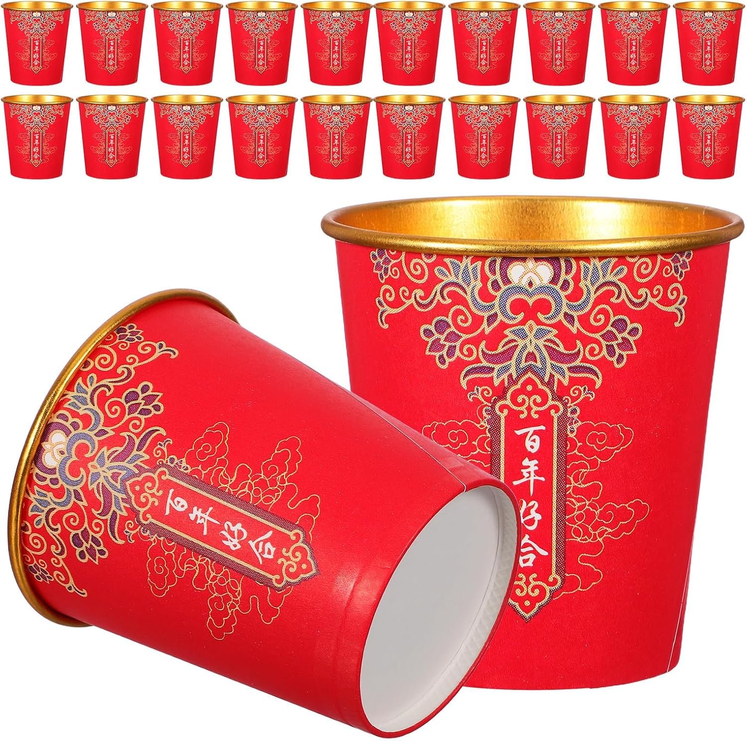 Tazas de papel desechables rojas y doradas personalizadas con logo, ideales para ceremonias de té chinas y fiestas, 100 piezas, fabricadas en nuestra fábrica para bebidas calientes y frías.