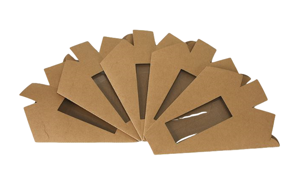 Cajas de papel para sandwiches de 50 piezas con ventana eco-amigable para servicio de comida para llevar, Marca Blanca y personalización de Logo, Proveedor de soluciones para panaderías y restaurantes.